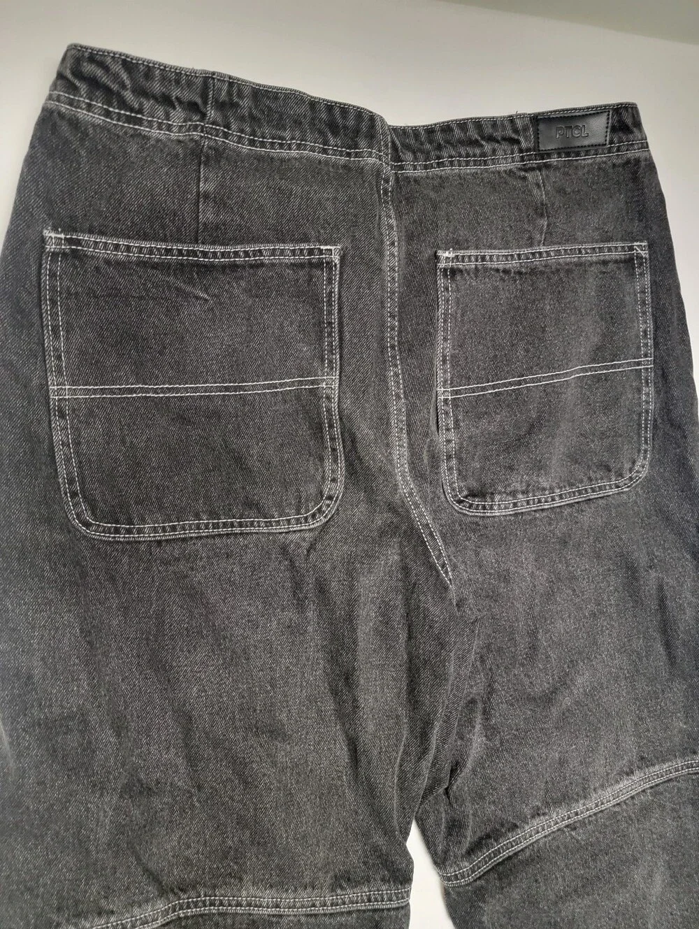 PTCL Moto Pop Stitch High Waist Straight Leg Baggy Jeans Black Rinse